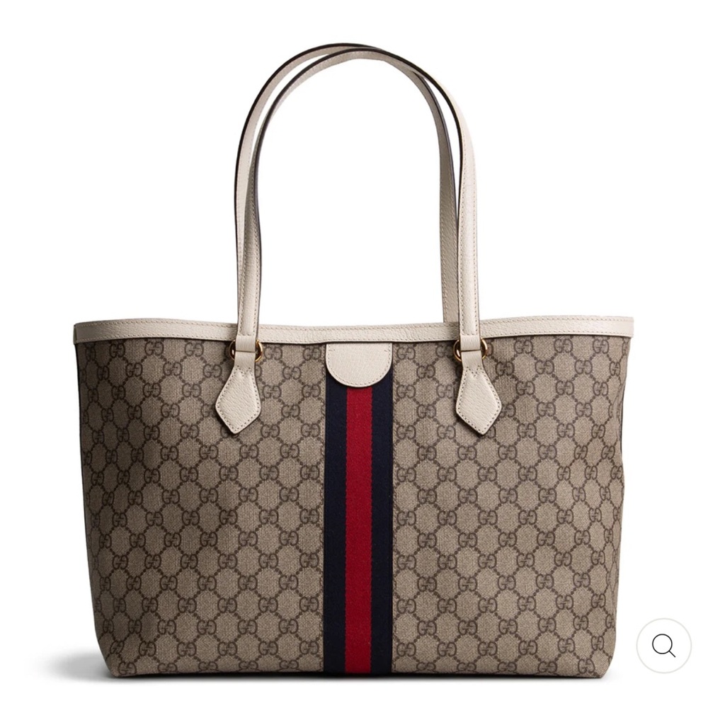 Gucci Beige GG Supreme Ophidia Tote with Red-Blue Web
